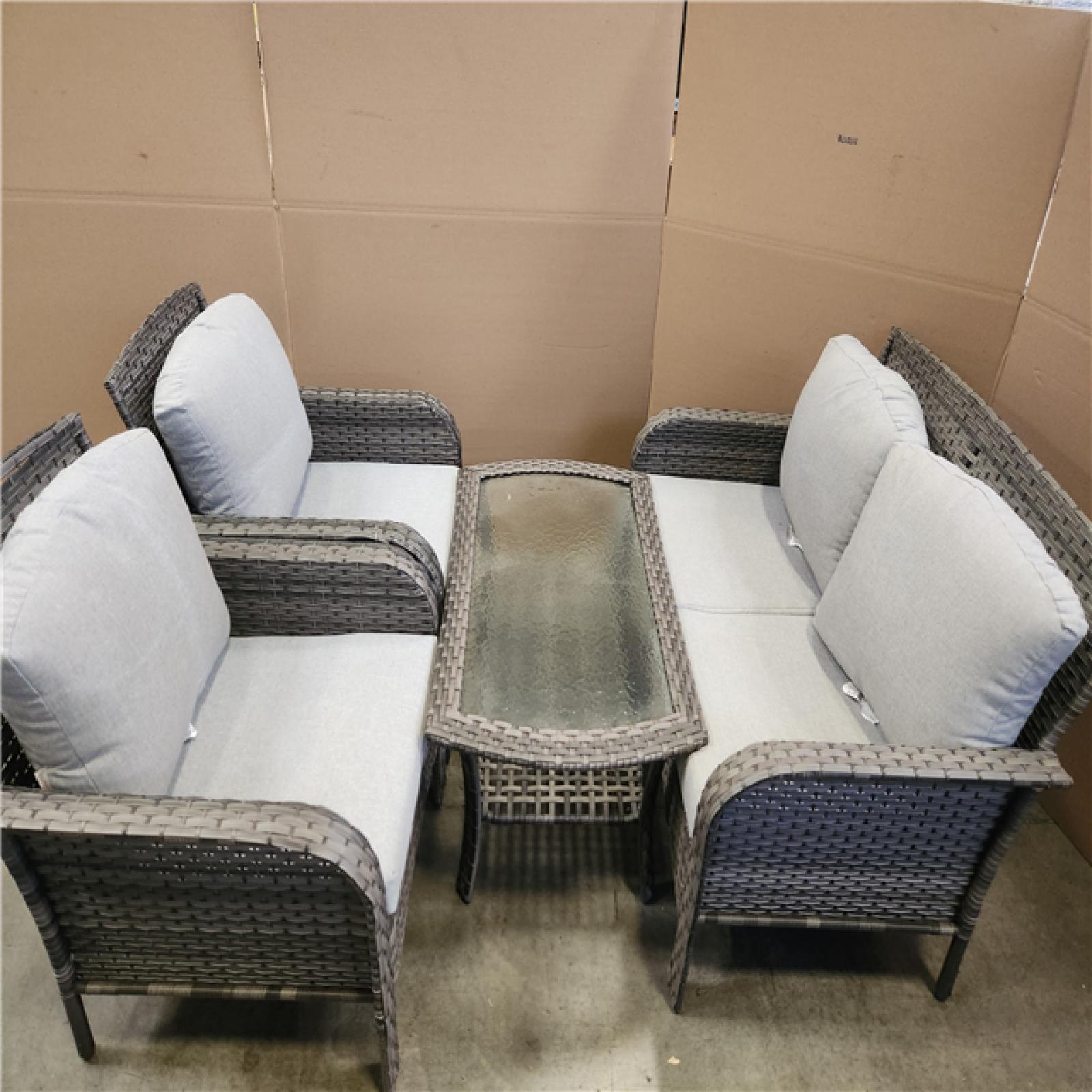Phoenix Toject Denali Gray 4-Piece 4-Seat Wicker Modern Outdoor Patio Conversation Sofa Seating Set with Light Gray Cushions
