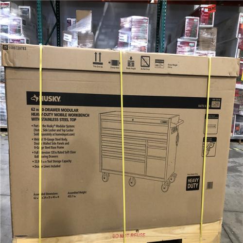 DALLAS LOCATION -  Husky Modular Tool Storage 62 in. W X 24 in. D Heavy Duty Matte Black Mobile Workbench Cabinet with Stainless Steel Top