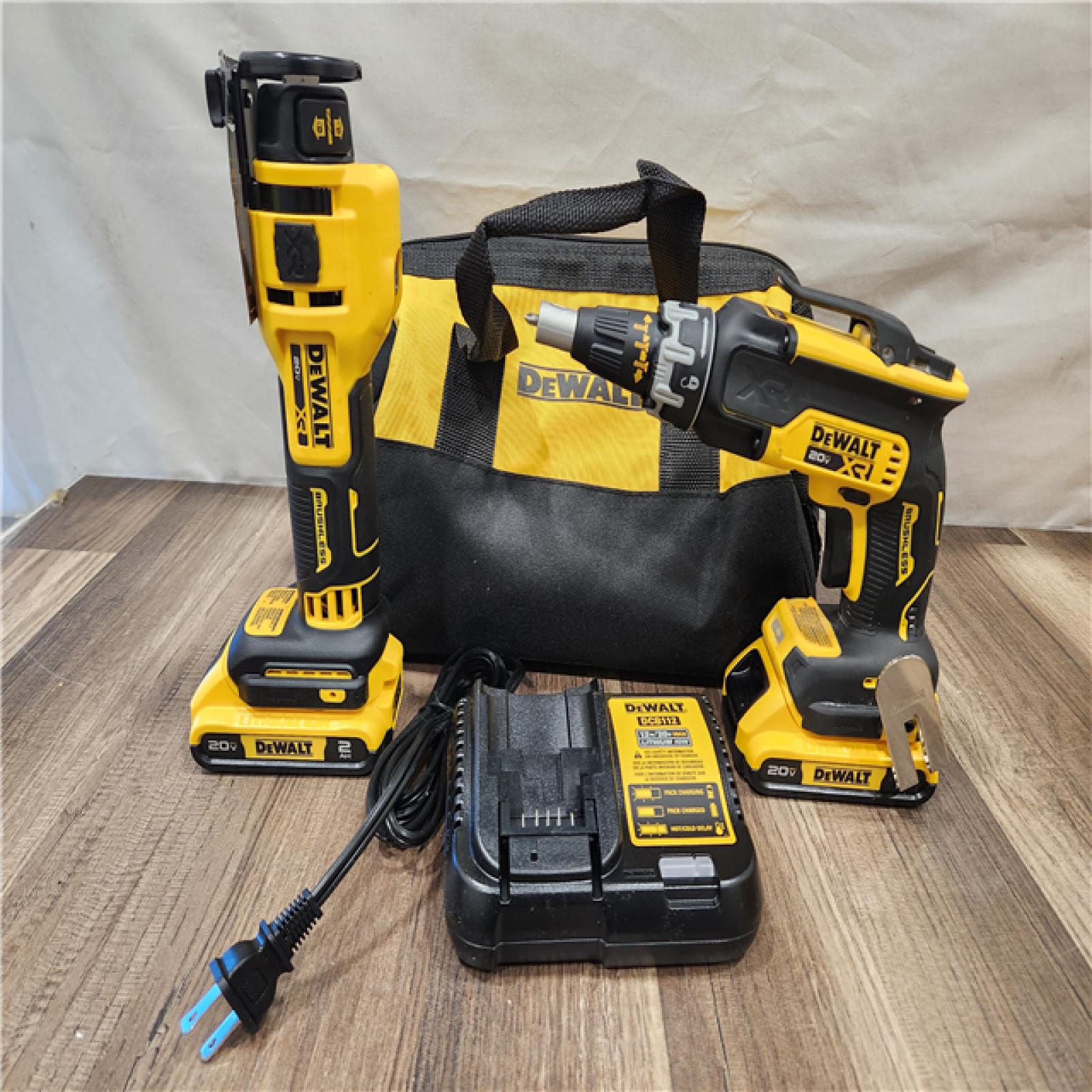 AS-IS- 20-Volt Lithium-Ion Cordless Brushless Screwgun and Cut-Out Combo Kit with (2) 2.0Ah Batteries, Charger and Bag