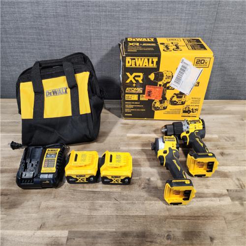 HOUSTON LOCATION - AS-IS DEWALT 20V MAX XR Hammer Drill and ATOMIC Impact Driver 2 Tool Cordless Combo Kit with (2) 4.0Ah Batteries, Charger, and Bag