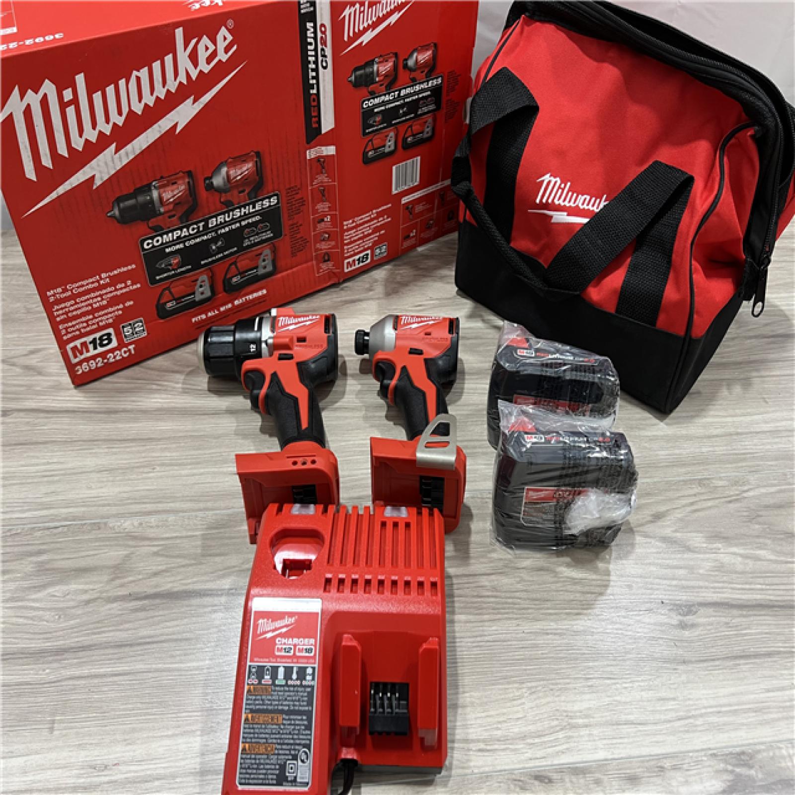 AS-IS Milwaukee M18 18V Lithium-Ion Brushless Cordless Compact Drill/Impact Combo Kit