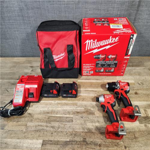 HOUSTON LOCATION - AS-IS Milwaukee M18 18V Lithium-Ion Brushless Cordless Compact Drill/Impact Combo Kit (2-Tool) W/(2) 2.0 Ah Batteries  Charger & Bag
