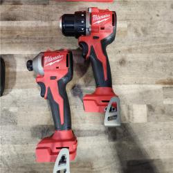 HOUSTON LOCATION - AS-IS Milwaukee M18 18V Lithium-Ion Brushless Cordless Compact Drill/Impact Combo Kit (2-Tool) W/(2) 2.0 Ah Batteries  Charger & Bag