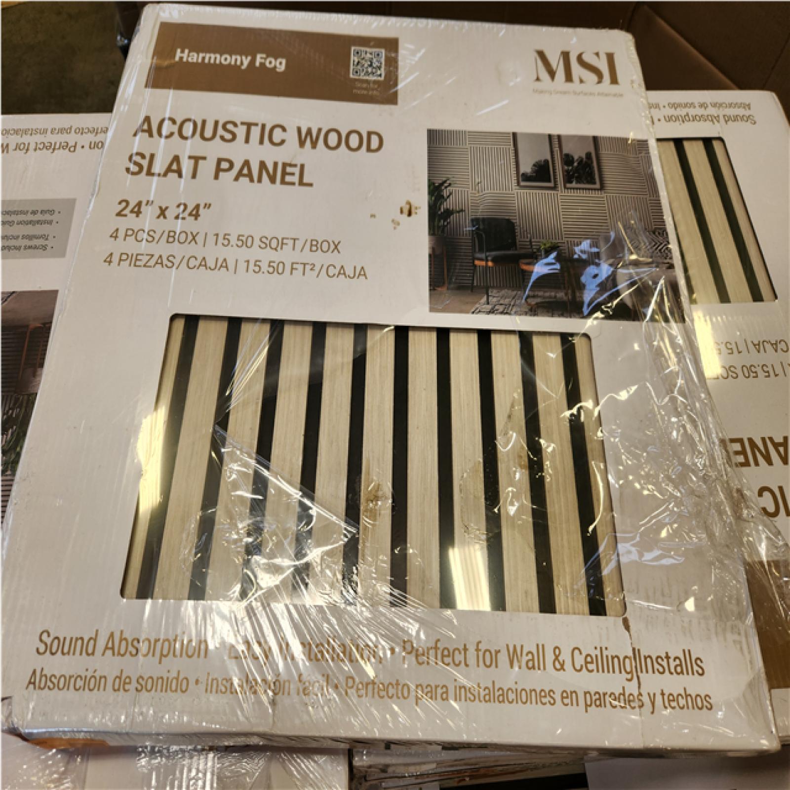Phoenix NEW MSI Harmony Fog 24 in. x 24 in. Gray Light Wood Slat Decorative Acoustic Sound Absorbing Panels (35-Packs/542 sq. ft.)