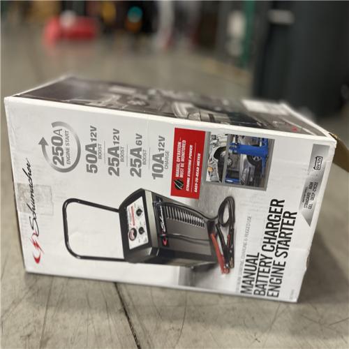 AS-IS - Schumacher Electric Automotive 6 Volt and 12 Volt 250 Amp Manual Wheeled Battery Charger and Jump Starter with a 135-Minute Timer