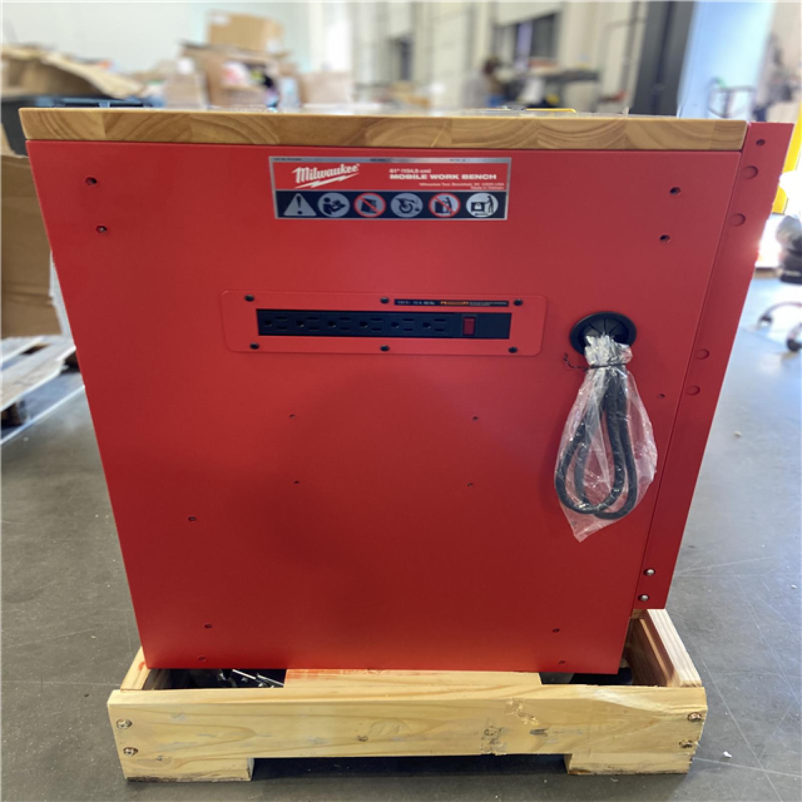 DALLAS LOCATION - Milwaukee 61 in. 11-Drawer/1-Door 22 in. D Mobile Workbench with Sliding Pegboard Back Wall in Red/Black