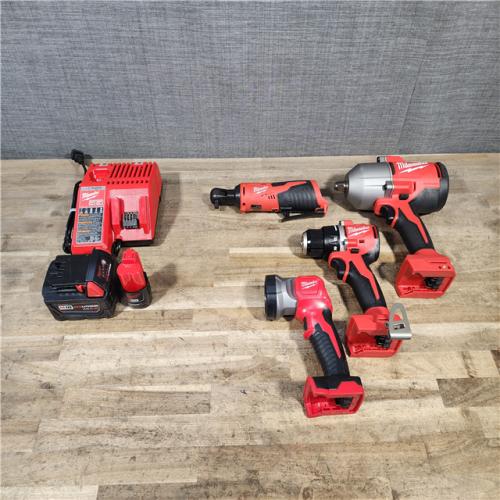 HOUSTON LOCATION - AS-IS MILWAUKEE 4 TOOL COMBO KIT W/ (2) BATTERY & CHARGER