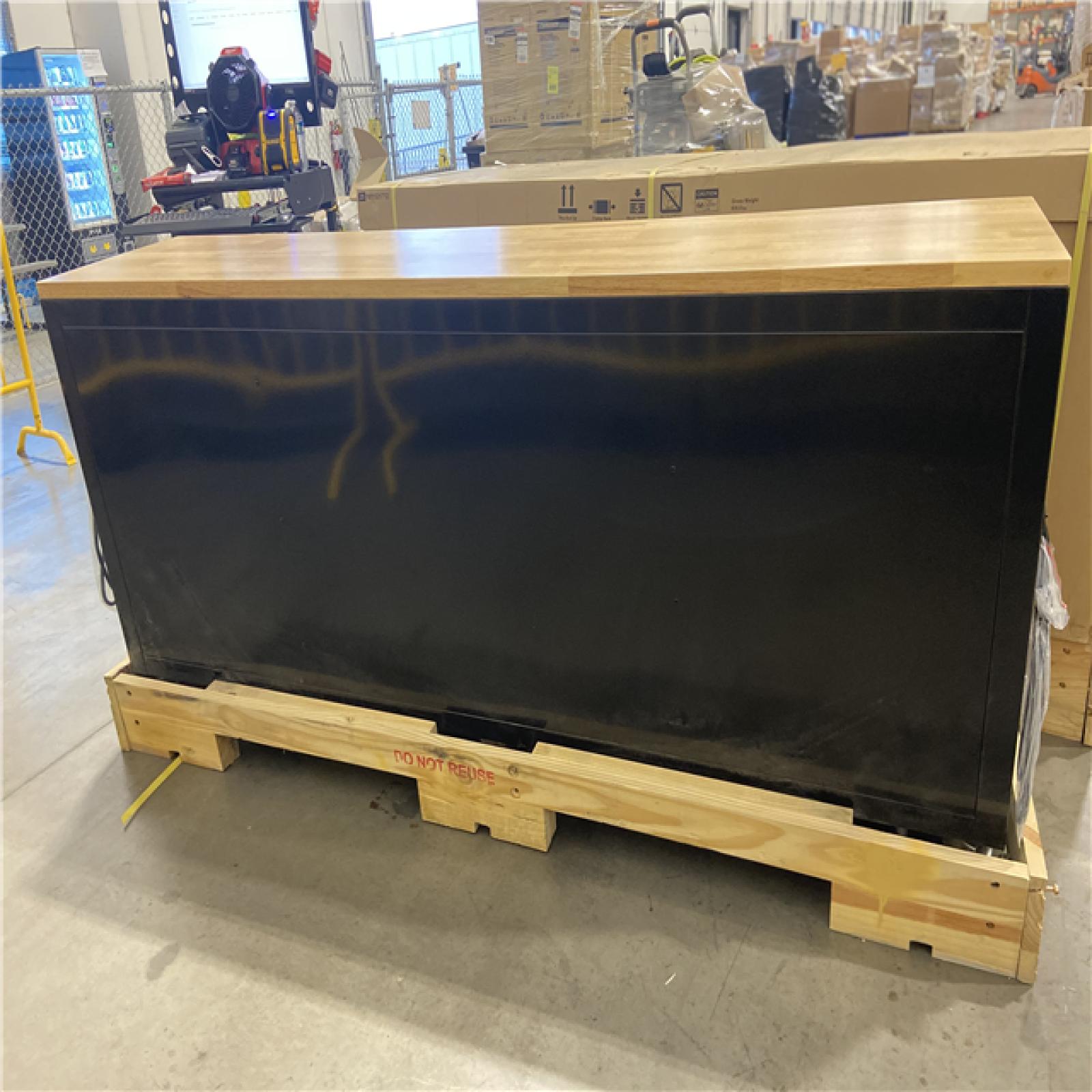 DALLAS LOCATION - Husky 84 in. W x 18 in. D 9-Drawer Mobile Workbench with Wood Top in Gloss Black