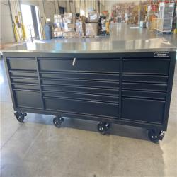 DALLAS LOCATION - Husky 96 in. W x 24 in. D 16-Drawer Heavy-Duty Mobile Workbench with Stainless Steel Top in Matte Black