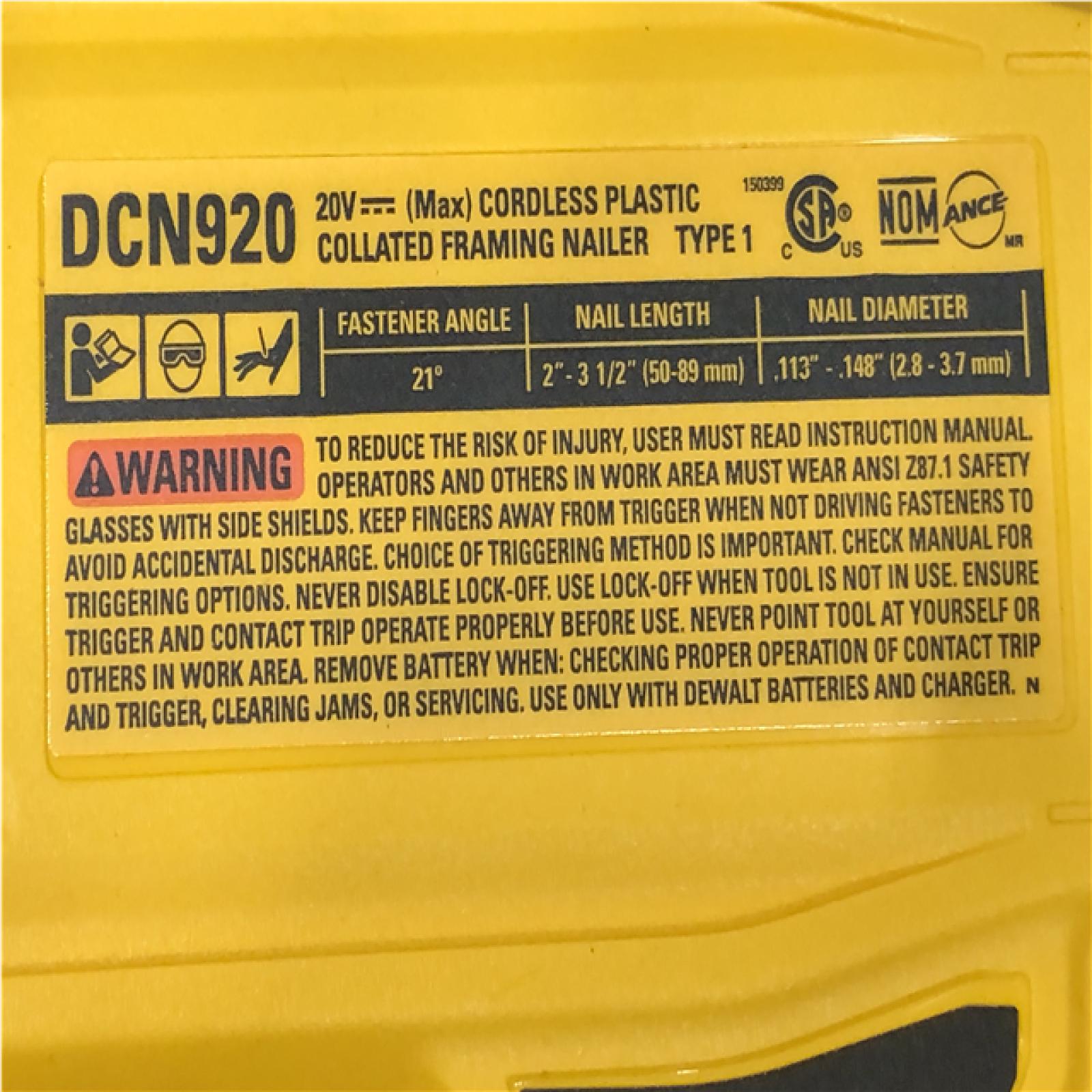 AS-IS DEWALT 20-Volt 21° Cordless Framing Nailer (Tool-Only)