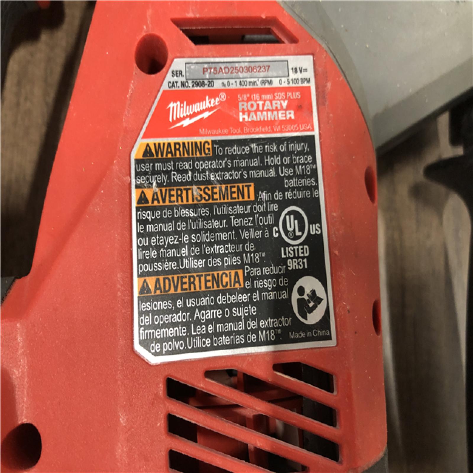 AS-IS Milwaukee  FUEL 18V Lithium-Ion Brushless Cordless 5/8 in. SDS-Plus Rotary Hammer (Tool-Only)