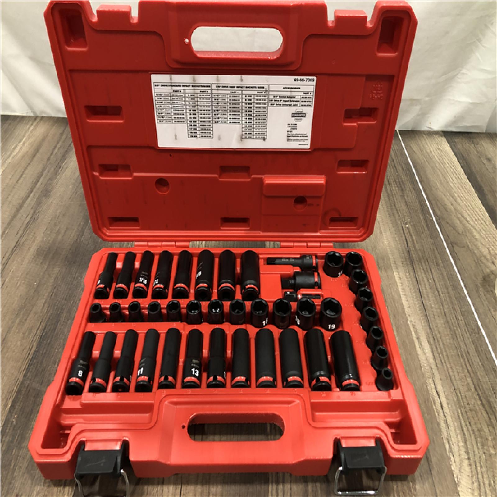 AS-IS Milwaukee SHOCKWAVE 3/8 in. Drive SAE and Metric 6 Point Impact Socket Set (43-Piece)