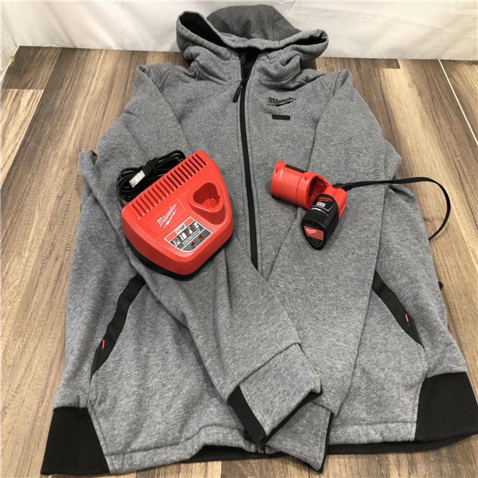 AS-IS Milwaukee Men's Large 12-Volt Lithium-Ion Cordless Gray Heated Jacket Hoodie Kit