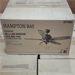 HOUSTON LOCATION - AS-IS HAMPTON BAY ROCKPORT 52 IN LED INDOOR CEILING FAN OIL-RUBBED BRONZE FINISH QTY - 13