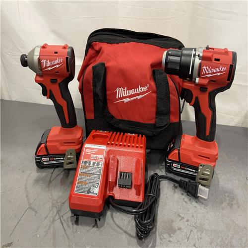 AS-IS - Milwaukee M18 18V Lithium-Ion Brushless Cordless Compact Drill/Impact Combo Kit