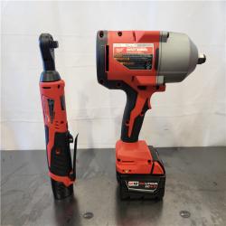 AS-IS- Milwaukee 12/18V Lithium-Ion Cordless 3/8 in. Ratchet and 1/2 in. High Torque Impact Wrench with Friction Ring Combo Kit