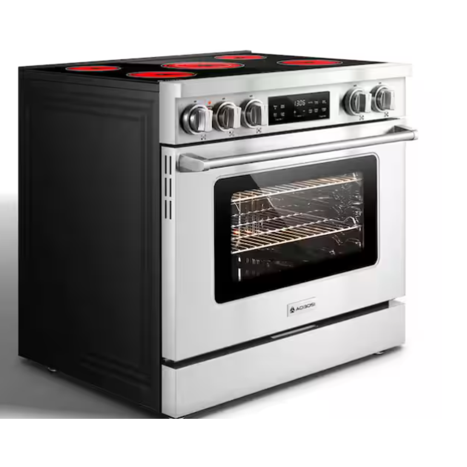 DALLAS LOCATION- AOBOSI 36 in. 5 Elements Free-Standing Electric Range in Stainless Steel  2-in-1 Ceramic Cooktop & Range Oven with Air Fryer