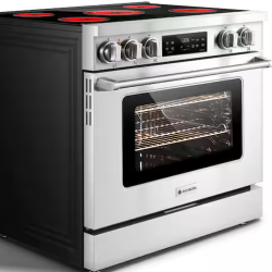 DALLAS LOCATION- AOBOSI 36 in. 5 Elements Free-Standing Electric Range in Stainless Steel  2-in-1 Ceramic Cooktop & Range Oven with Air Fryer