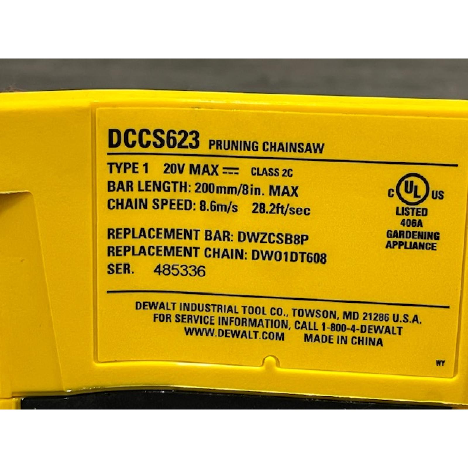 AS-IS DEWALT 20V MAX 8 in. Brushless Cordless Battery Powered Pruning Chainsaw (Tool Only)
