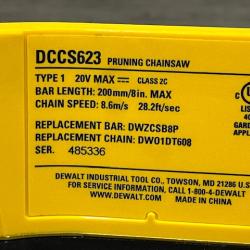 AS-IS DEWALT 20V MAX 8 in. Brushless Cordless Battery Powered Pruning Chainsaw (Tool Only)
