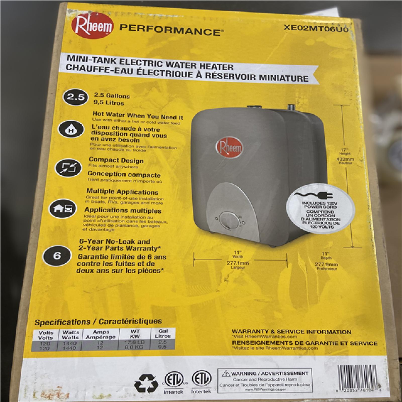 AS-IS - Rheem Performance 2.5 Gal. 120-Volt Plug-In MiniTank Point of Use Electric Water Heater