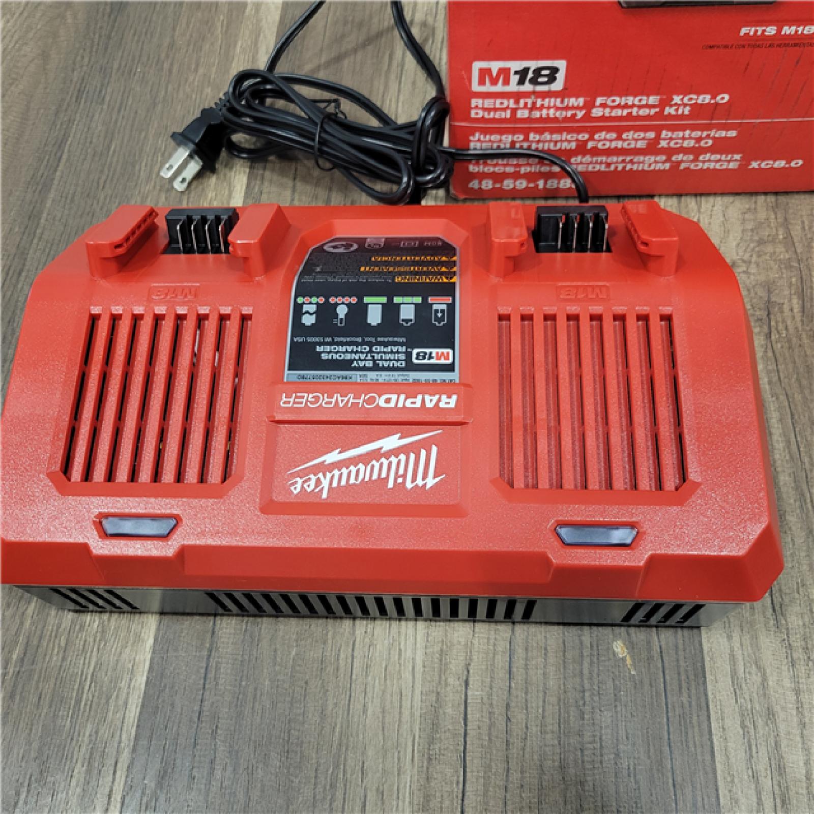 AS-IS  Milwaukee M18 18-Volt Lithium-Ion REDLITHIUM FORGE Starter Kit with Two XC 8.0 Ah Battery and Dual Bay Rapid Charger