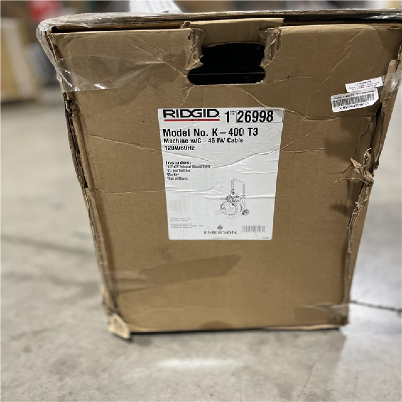 AS-IS - RIDGID K-400 Drain Cleaning Snake Auger Machine  C-45 IW 1/2 in. x 75 ft. Cable inside Drum