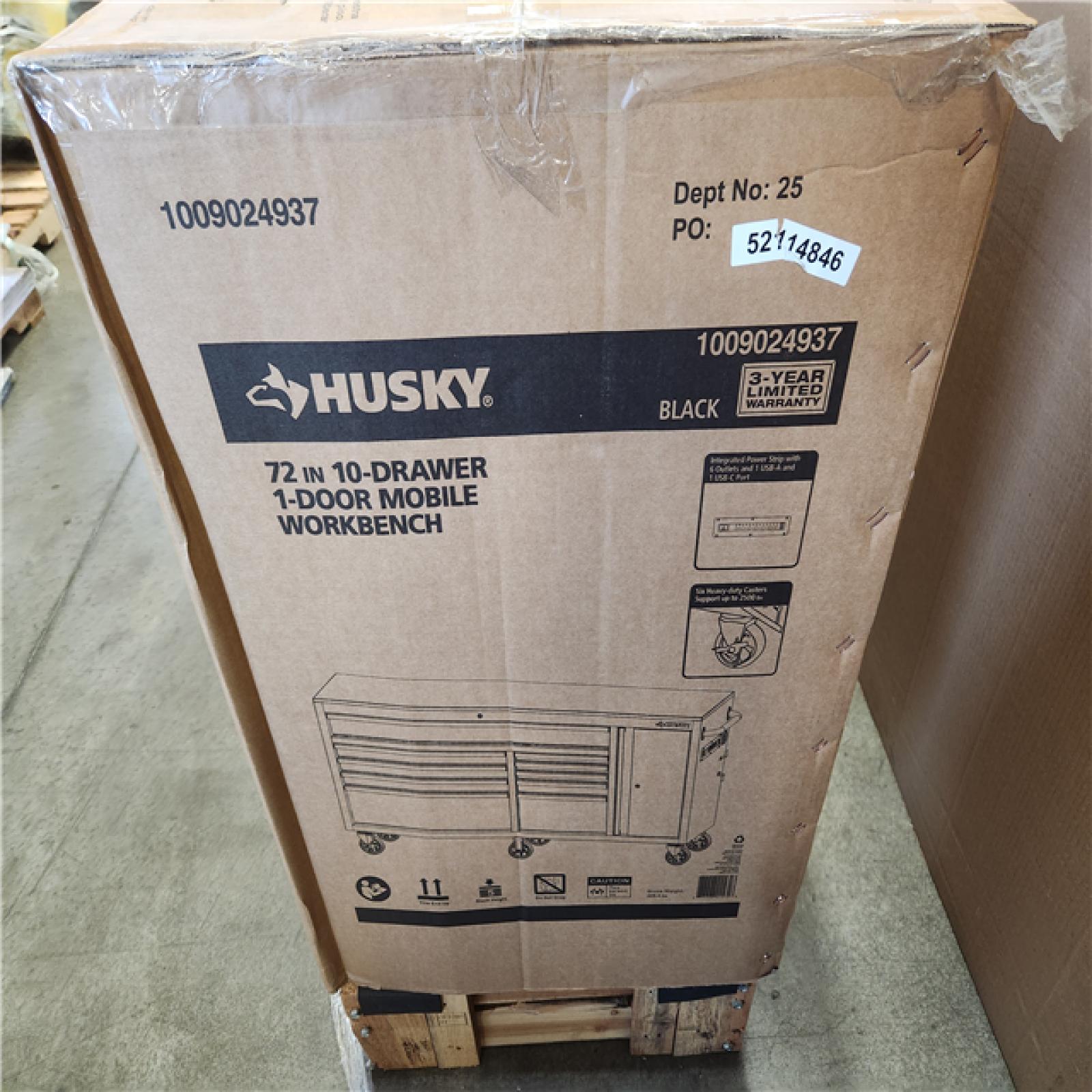 Phoenix LIKE NEW Husky Standard Duty 72 in. W x 20 in. D 10-Drawer Gloss Black Mobile Workbench Cabinet with Solid Wood Top
