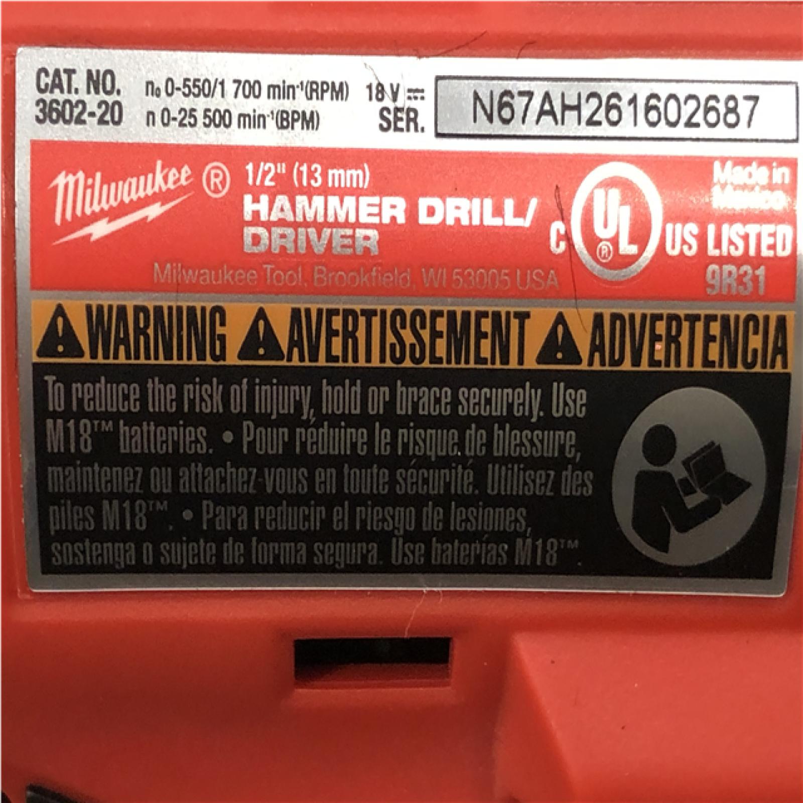 AS-IS Milwaukee 18V Lithium-Ion Brushless Cordless 1/2 in. Compact Hammer Drill/Driver (Tool-Only)