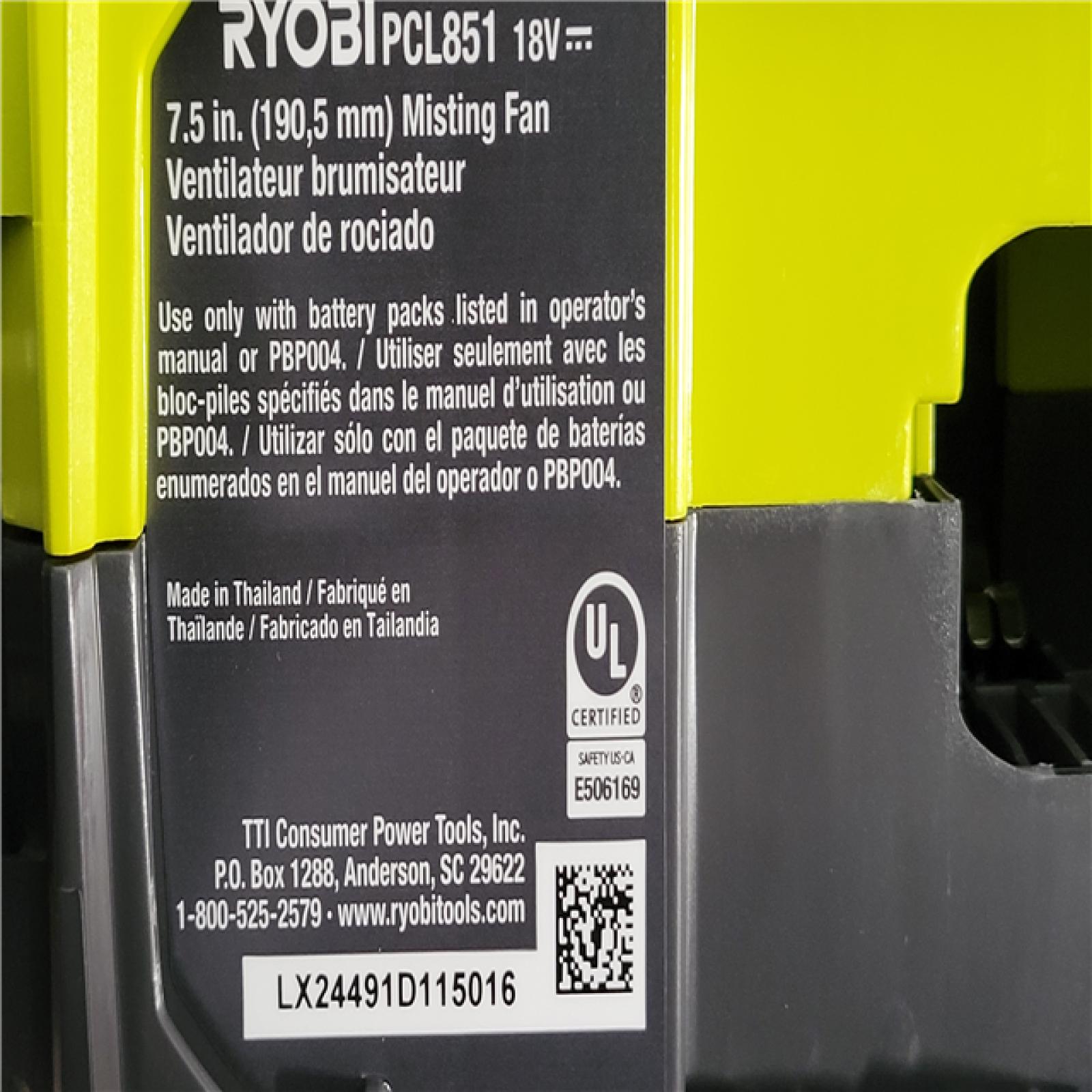 California NEW Ryobi One+ 18V 7.5 Bucket Top Misting Fan Kit  Includes (1) Battery & Charger