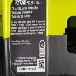 California NEW Ryobi One+ 18V 7.5 Bucket Top Misting Fan Kit  Includes (1) Battery & Charger