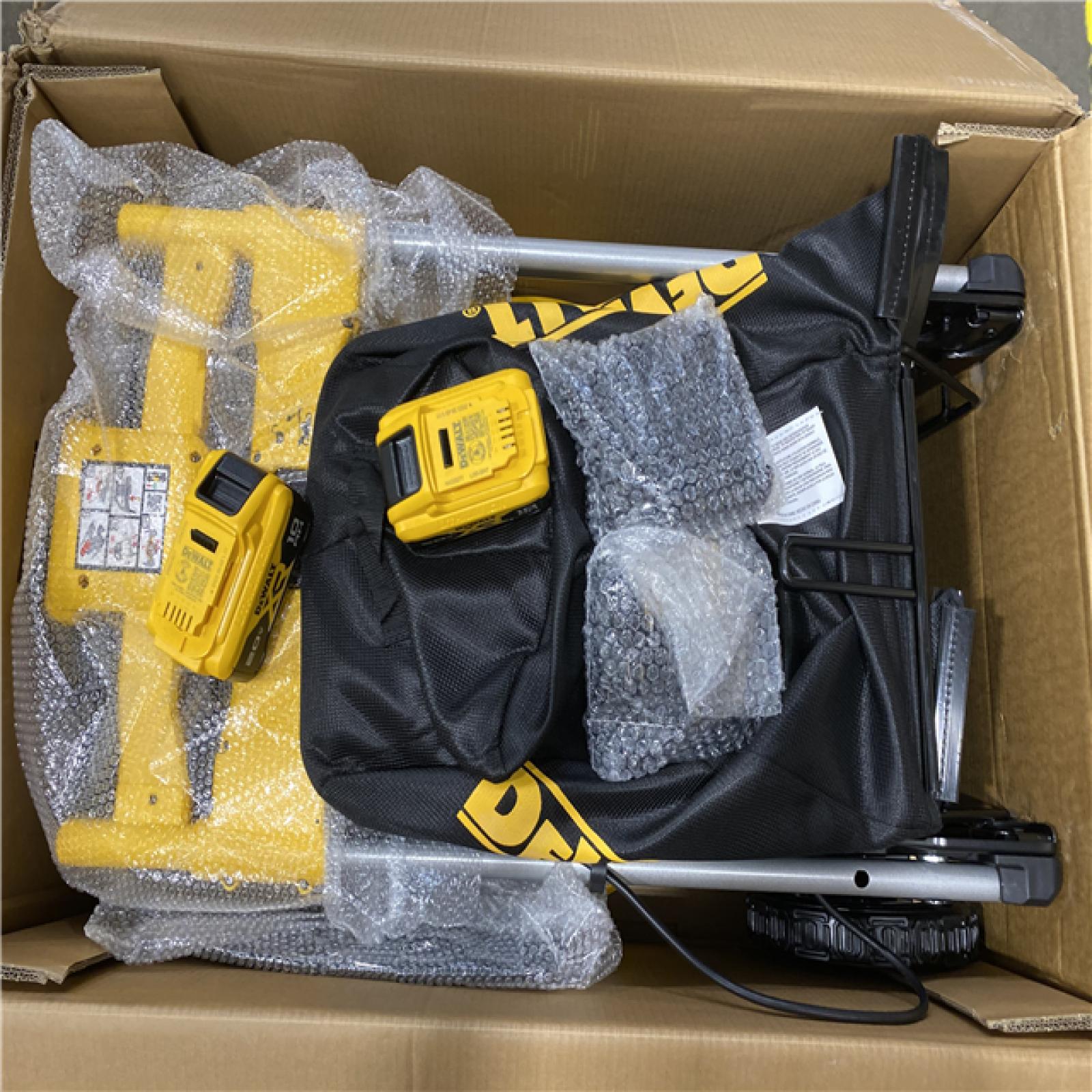 As-Is- DEWALT-2x20V MAX 21 in. Cordless Battery Powered Self Propelled Lawn Mower Kit with (2) 10 Ah Batteries and Chargers