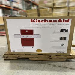 DALLAS LOCATION NEW! - KitchenAid 3-Burner Propane Gas Grill in Red with Ceramic Sear Side Burner