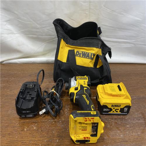 AS-IS DEWALT ATOMIC 20V MAX Lithium-Ion Cordless 1/4 in. Brushless Impact Driver Kit, 5 Ah Battery, Charger, and Bag