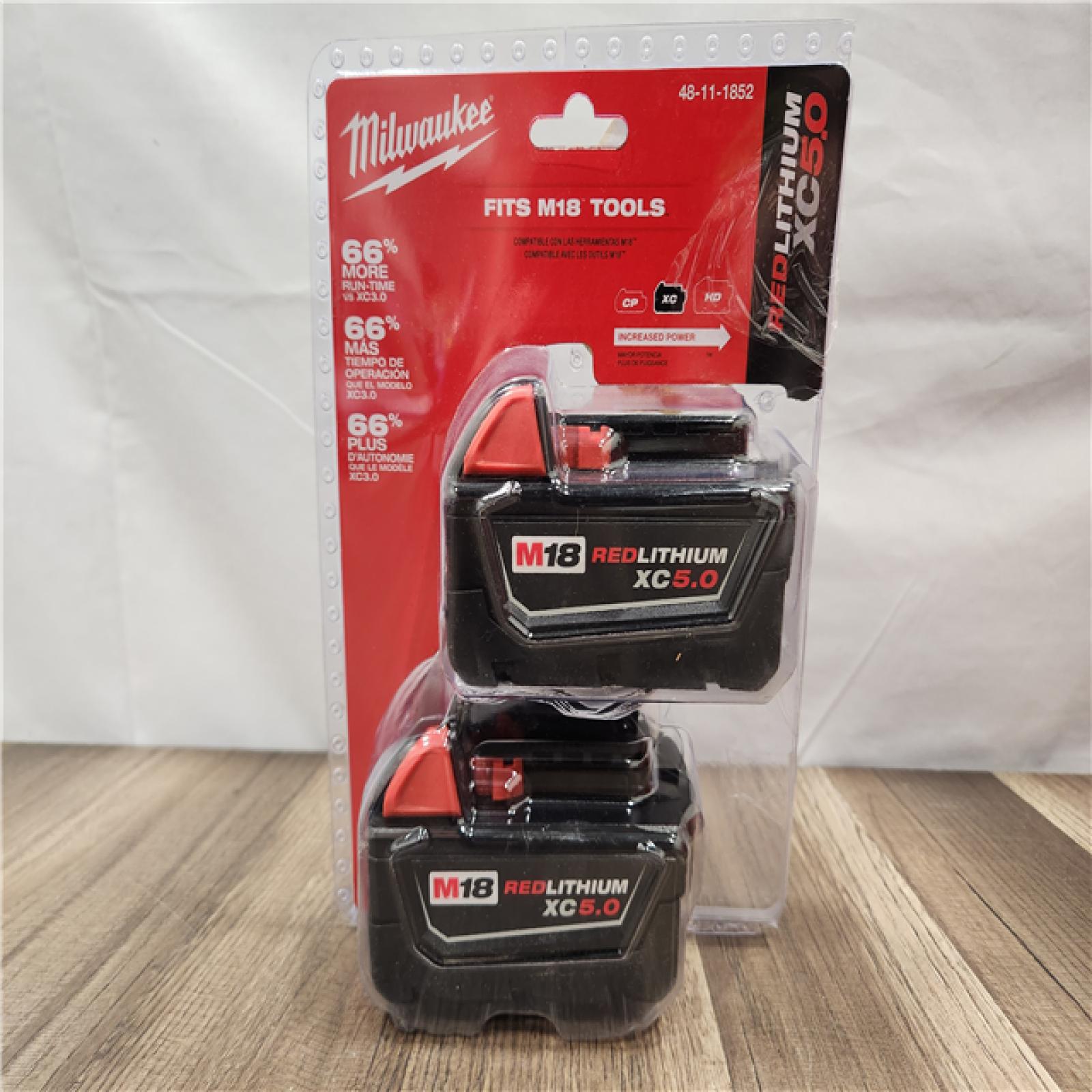 AS-IS- Milwaukee M18 18-Volt Lithium-Ion XC Extended Capacity 5.0 Ah Battery Pack (2-Pack)