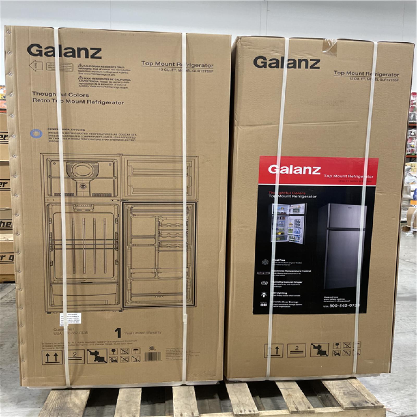 DALLAS LOCATION- NEW! GALANZ12 cu. ft. Top Freezer Refrigerator with Dual Door PALLET (2 UNITS)