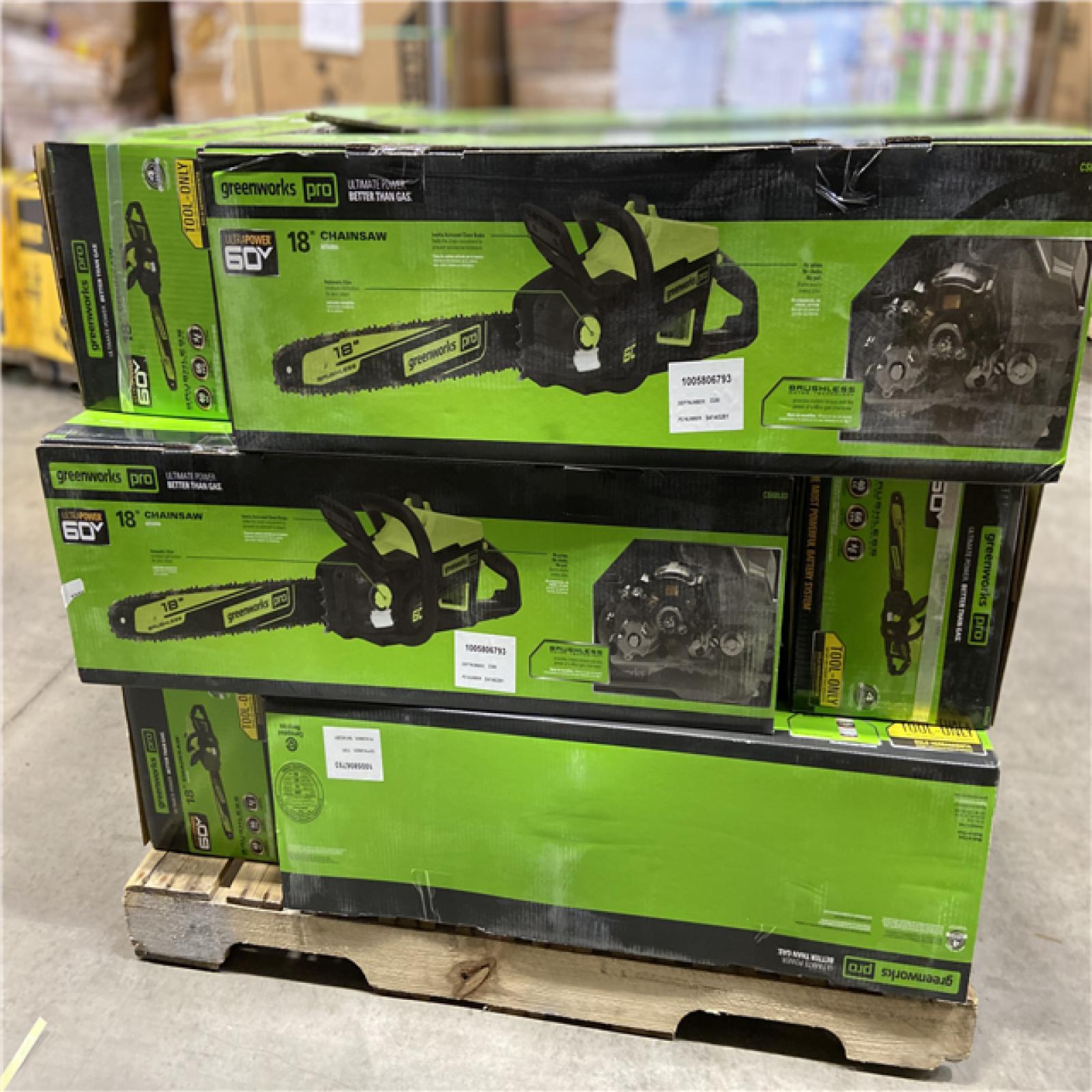DALLAS LOCATION - Greenworks Pro Bare Tool 60-Volt Max Lithium Ion 18-Inch GEN2 Brushless Cordless Electric Chainsaw; Battery and Charger Not Included 15 (UNITS)