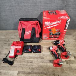 HOUSTON LOCATION - AS-IS Milwaukee M18 18V Lithium-Ion Brushless Cordless Compact Drill/Impact Combo Kit (2-Tool) W/(2) 2.0 Ah Batteries  Charger & Bag