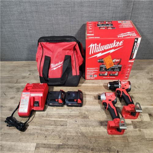 HOUSTON LOCATION - AS-IS Milwaukee M18 18V Lithium-Ion Brushless Cordless Compact Drill/Impact Combo Kit (2-Tool) W/(2) 2.0 Ah Batteries  Charger & Bag