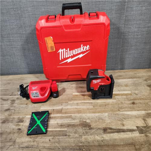 HOUSTON LOCATION - AS-IS (APPEARS LIKE NEW) Milwaukee M12 12-Volt Lithium-Ion Cordless Green 125 Ft. Cross Line and Plumb Points Laser Level Kit W/3.0 Ah Battery
