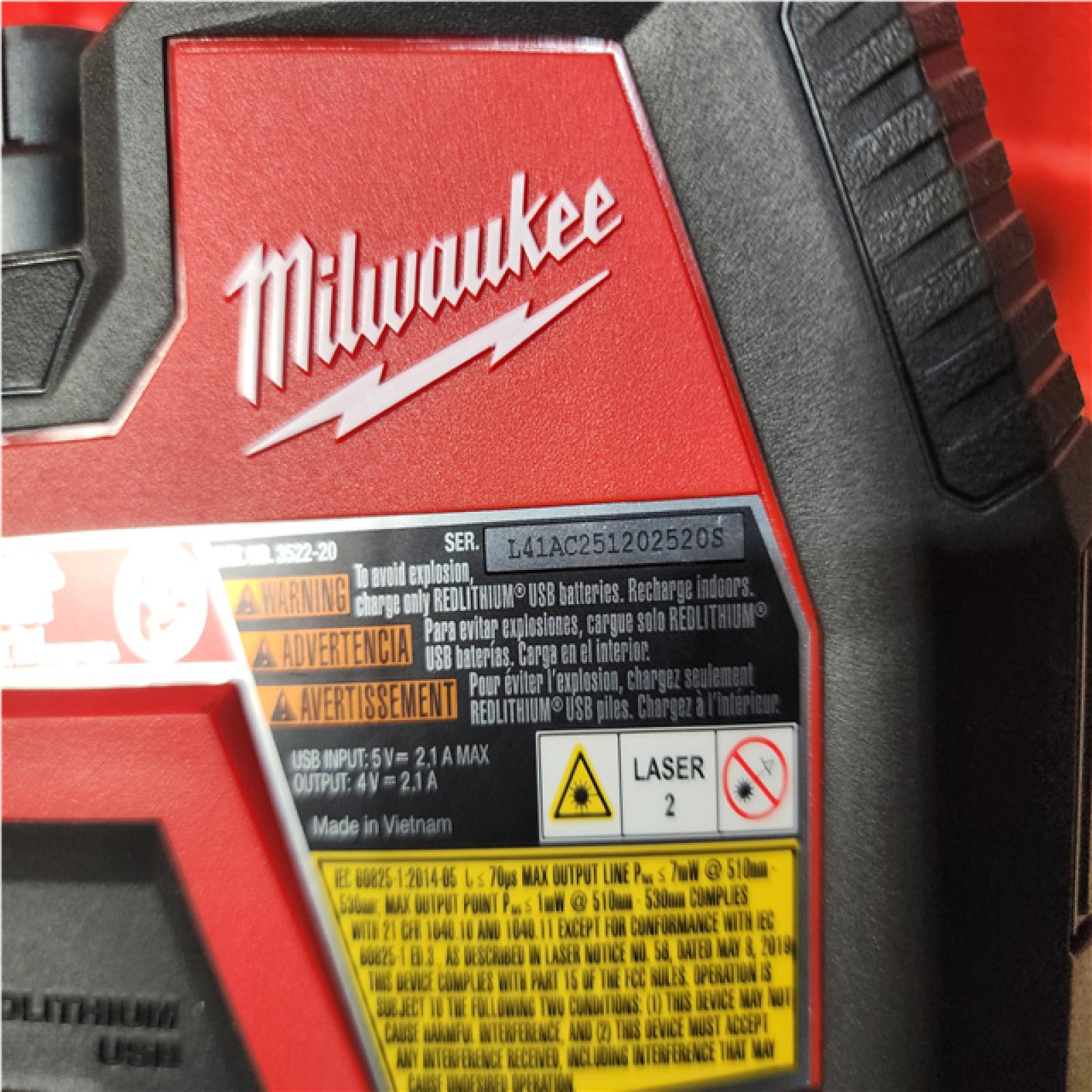 Houston Location AS-IS Milwaukee 12-Volt Lithium-Ion Cordless Green 125 ft. Cross Line and Plumb Points Laser Level (Tool-Only)