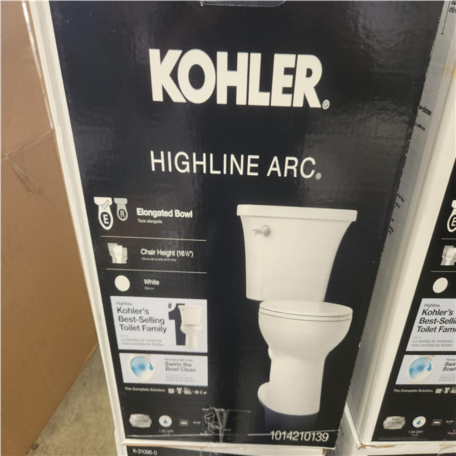 Phoenix NEW 6 KOHLER Highline Arc 2-Piece 1.28 GPF Single Flush Elongated Toilet in White (Seat Included) MUST INSPECT ON SITE