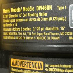 AS-IS DEWALT 1-3/4 in. 15 Degree Pneumatic Coil Roofing Nailer