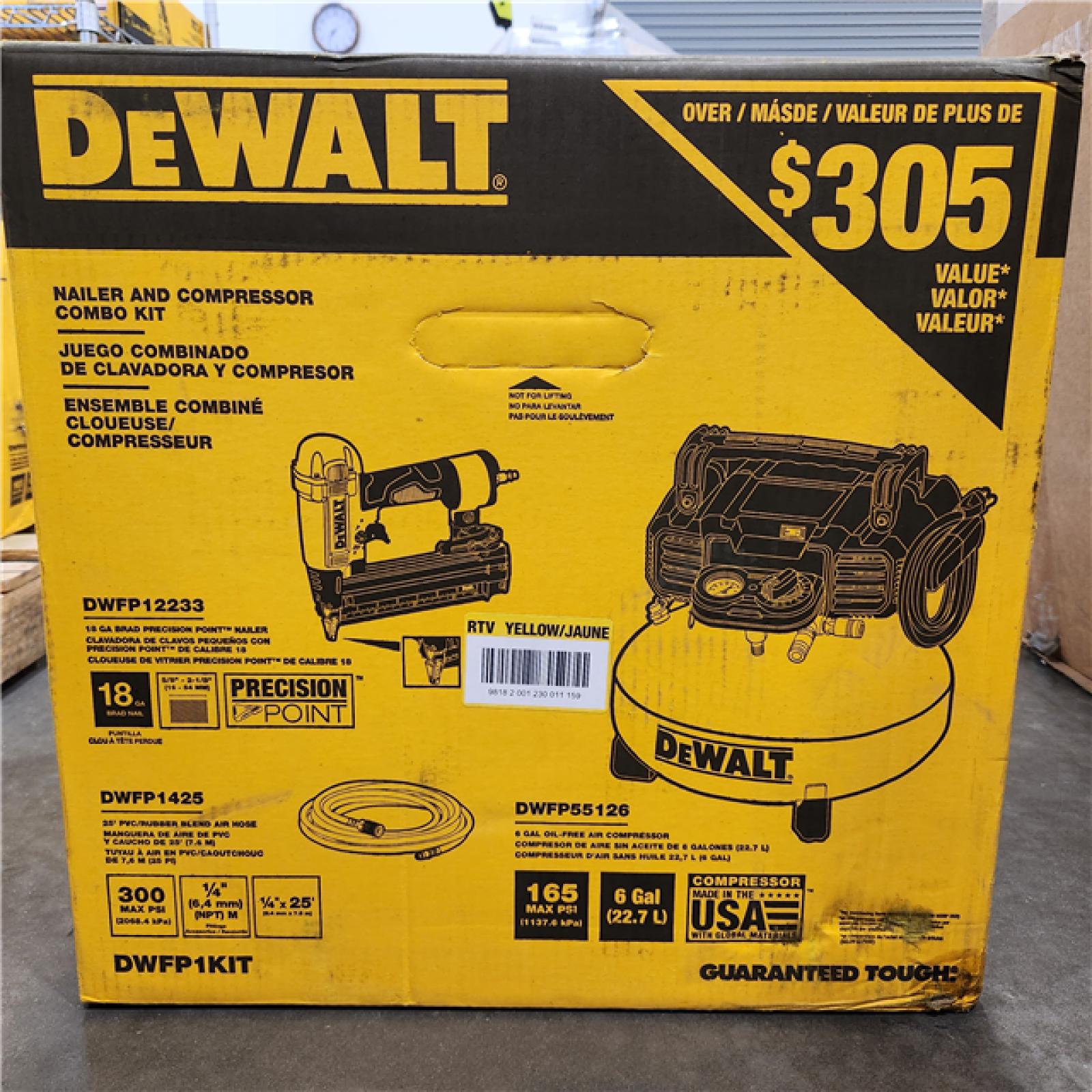 AS-IS DEWALT 6 Gal. Heavy-Duty Pancake Electric Air Compressor and 18-Gauge Brad Nailer Combo Kit