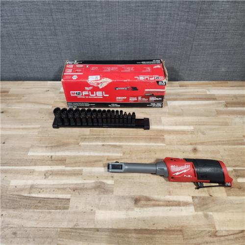 HOUSTON LOCATION - AS-IS Milwaukee FUEL INSIDER 12V Lithium-Ion Brushless Cordless 1/4 in. - 3/8 in. Extended Reach Box Ratchet (Tool-Only)