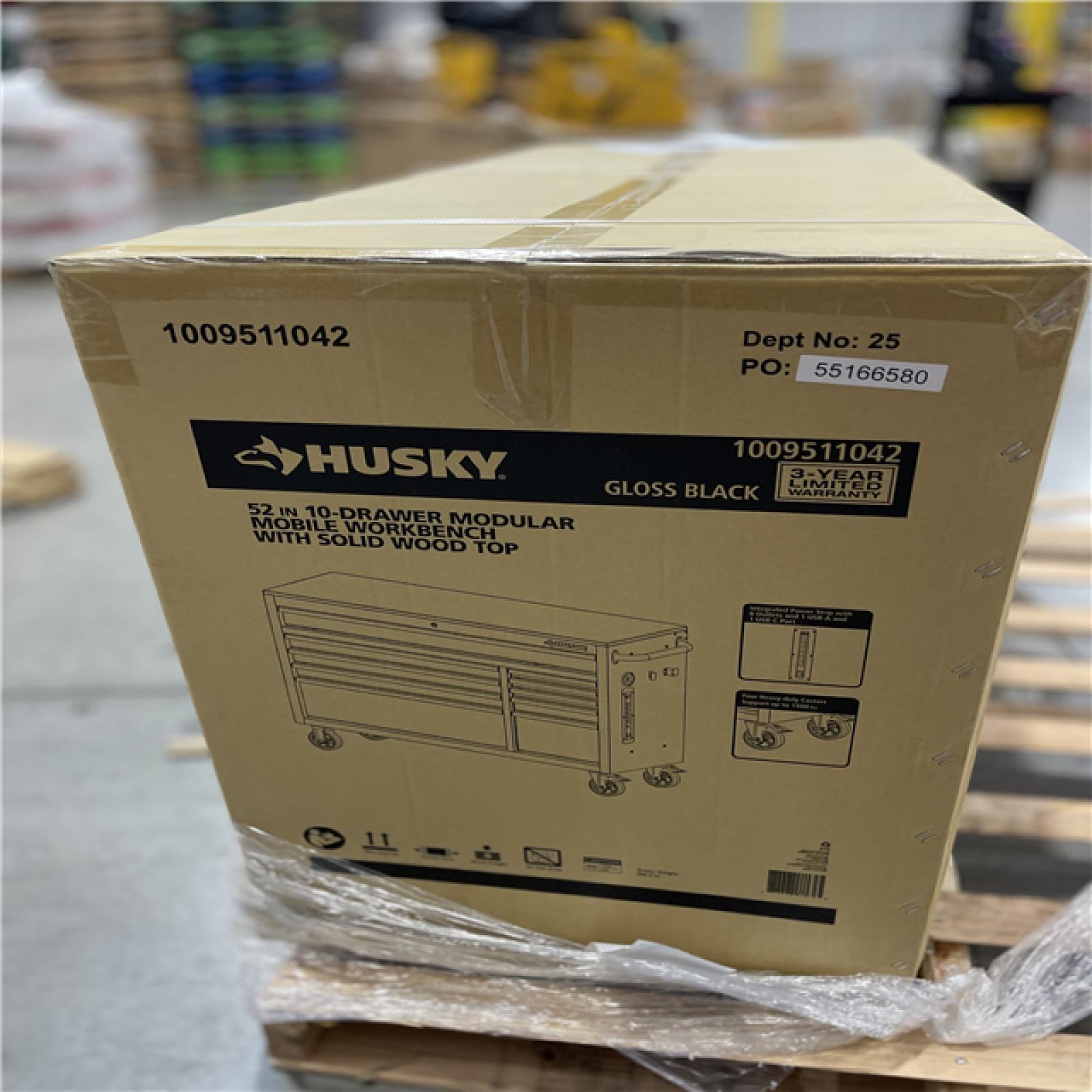 DALLAS LOCATION - Husky Modular Tool Storage 52 in. W x 20 in. D Standard Duty Black Mobile Workbench Cabinet