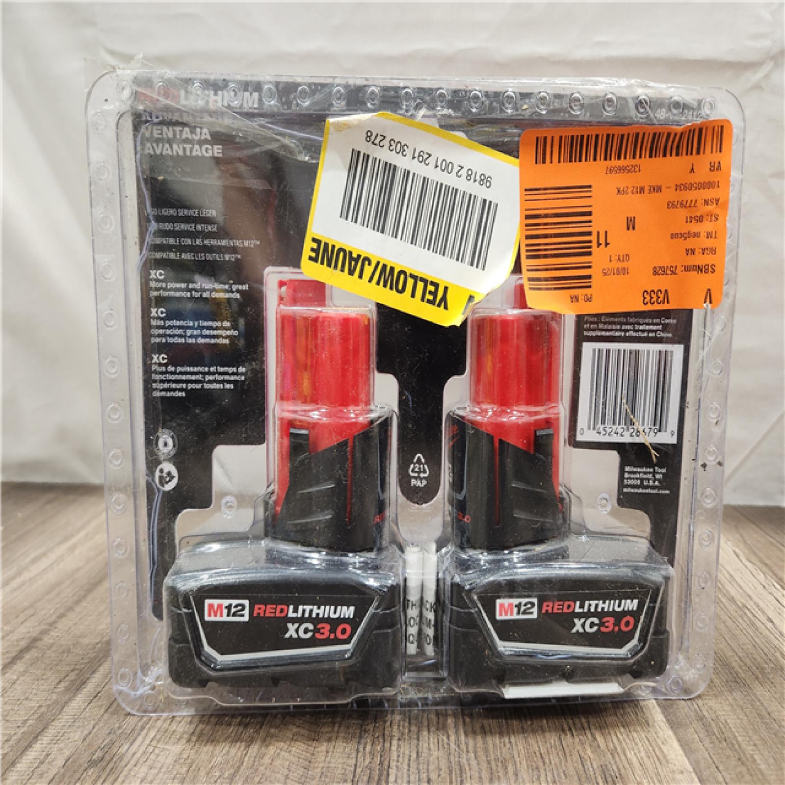 AS-IS- Milwaukee M12 12-Volt Lithium-Ion XC Extended Capacity 3.0Ah Battery Pack 3.0Ah (2-Pack)