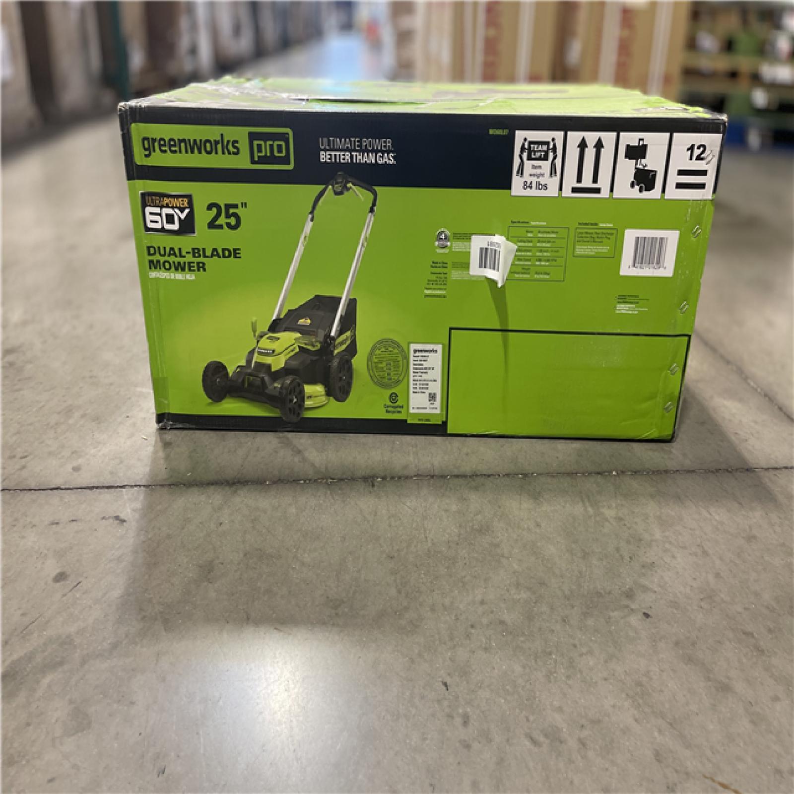 DALLAS LOCATION- NEW!- Greenworks Pro 60V 25 Dual-Blade Mower