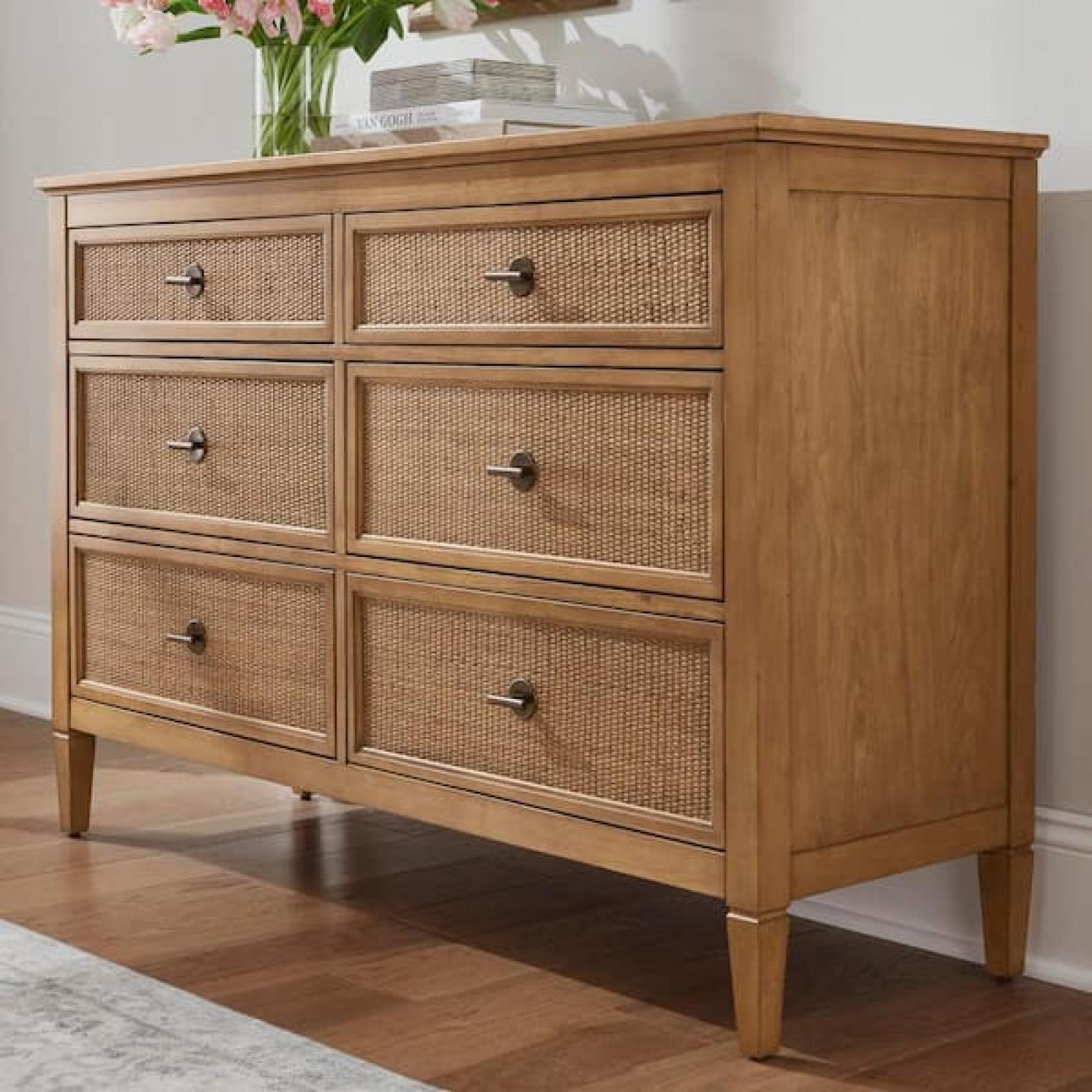 Phoenix NEW Home Decorators Collection Marsden Patina Wood Finish 6-Drawer Cane Dresser (54 in W. X 36 in H.)