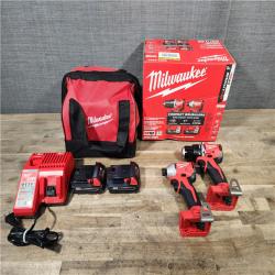 HOUSTON LOCATION - AS-IS Milwaukee M18 18V Lithium-Ion Brushless Cordless Compact Drill/Impact Combo Kit (2-Tool) W/(2) 2.0 Ah Batteries  Charger & Bag